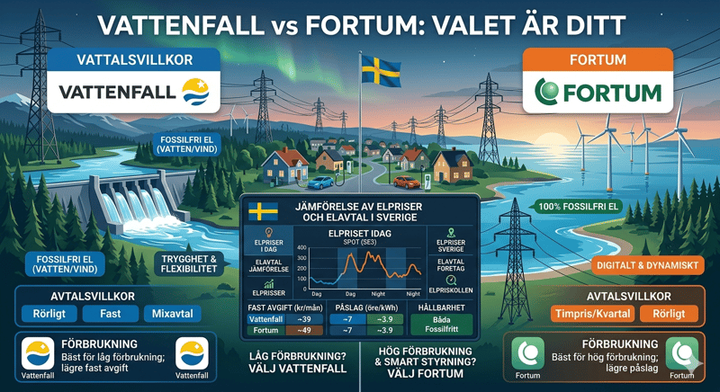 Jämförelse mellan elbolagen Vattenfall och Fortum
