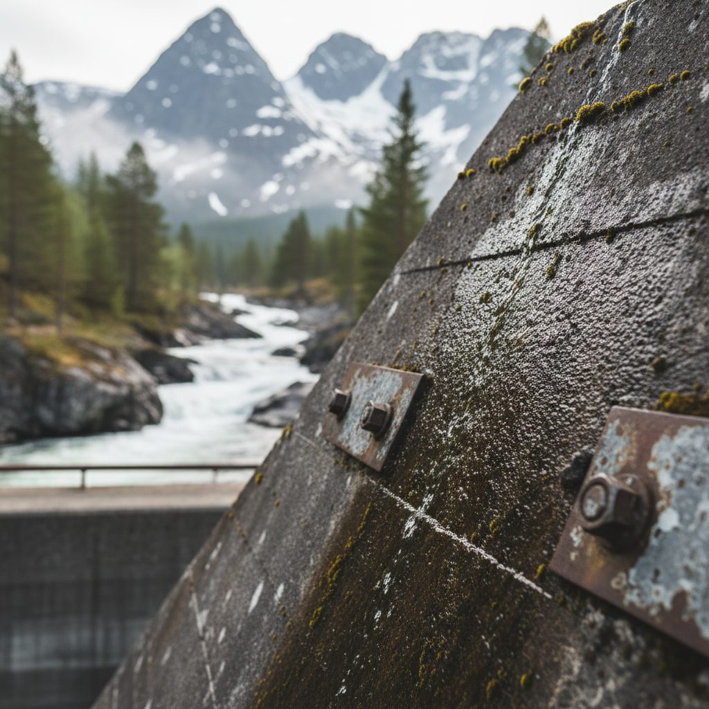Ett modernt landskap med stora vindkraftverk som reser sig över en vidsträckt solcellspark under en klarblå himmel vid solnedgången. Bilden förmedlar en känsla av teknisk innovation och hållbar energiomställning med varma orangea toner som reflekteras i solpanelerna.