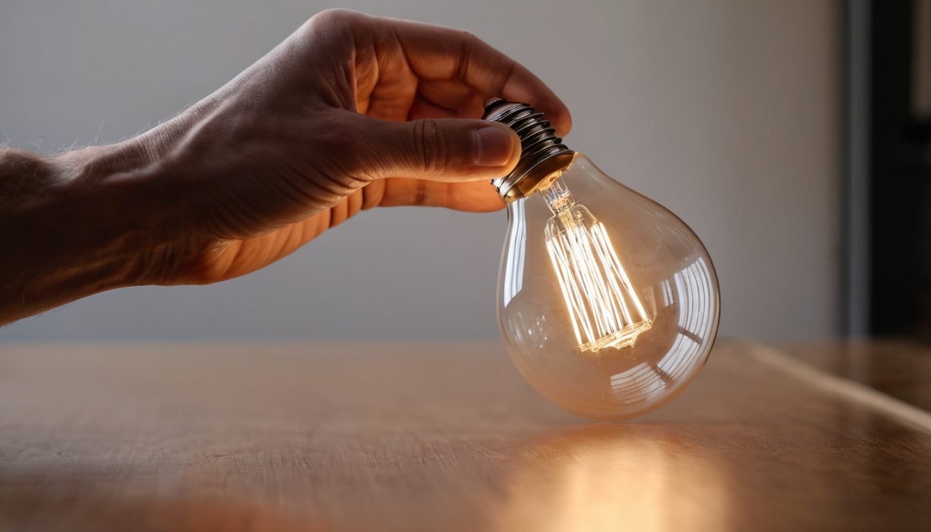 Hand byter till LED-lampa i hemmiljö