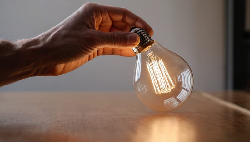 Hand byter till LED-lampa i hemmiljö