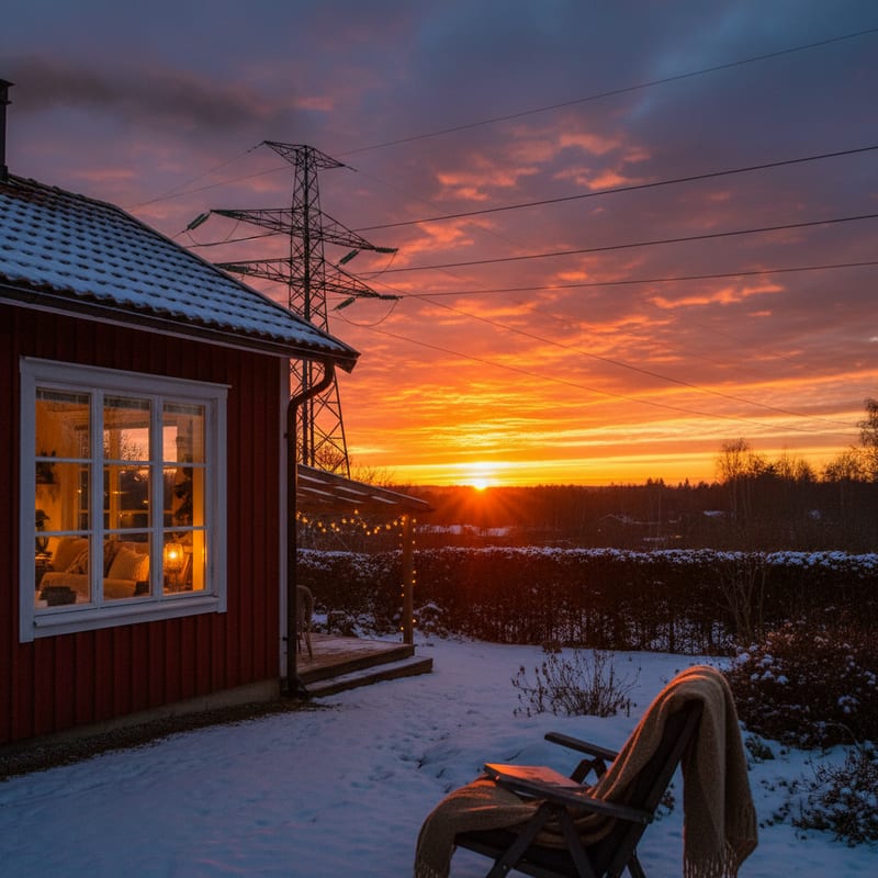 En bild som visar en orolig person som granskar en hög elräkning med en varningssymbol i bakgrunden. Miljön är ett modernt vardagsrum med dämpad belysning, vilket skapar en känsla av allvar och ekonomisk medvetenhet.